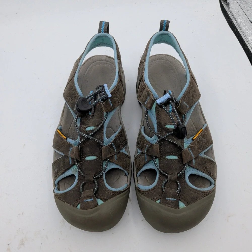 KEEN Venice Women 10 Magnet Norse Blue Leather Waterproof Hiking Sandals 1008471